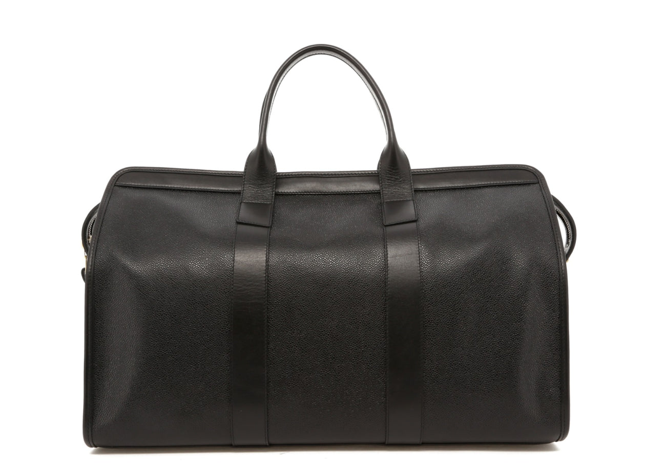 Signature Travel Duffle - Black Scotch Grain Leather - Lilypad Sunbrella Interior
