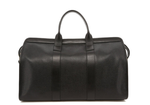 Signature Travel Duffle - Black Scotch Grain Leather - Lilypad Sunbrella Interior