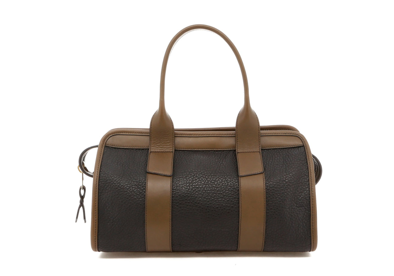 Small Signature Satchel - Black/Olive Trim - Pebble Grain - Olive Interior