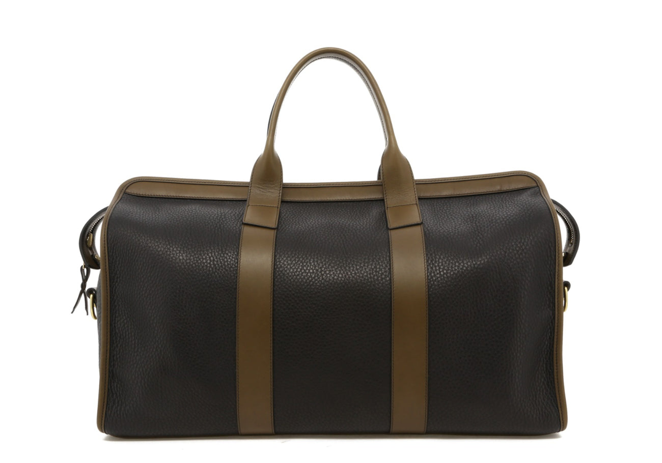Signature Travel Duffle - Black/Olive Soft Pebbled Leather - Black Cordura Interior