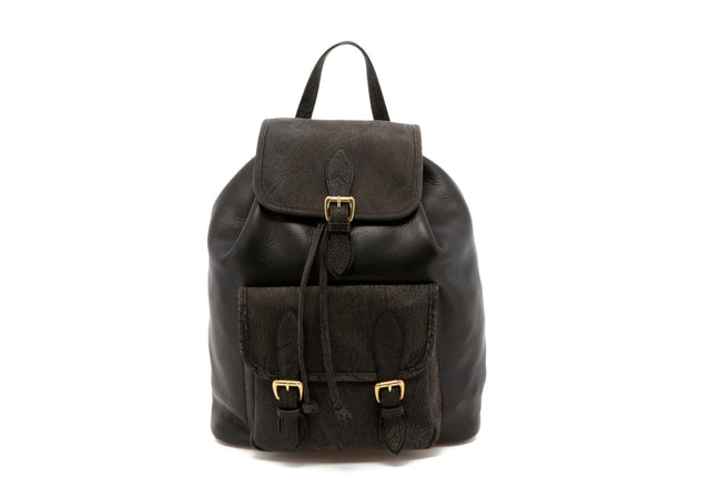 Classic Backpack - Black - Slate Grey Goatskin Trim - Tumbled