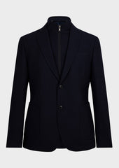 Blazer voyage Regular en laine mélangée unie bleu marine à parementure amovible