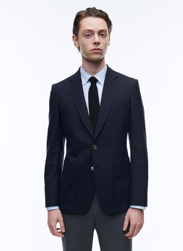 Navy blue wool canvas blazer jacket