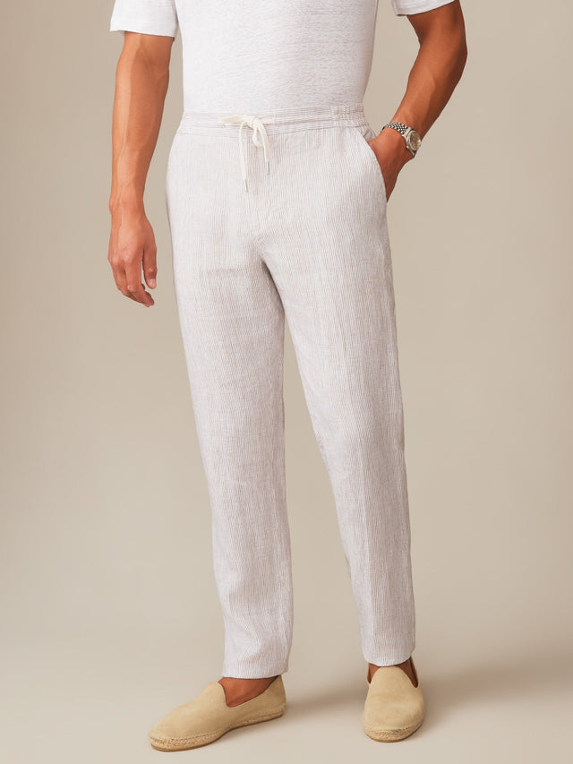 White/Beige Hairline Stripe Bleeker Linen Fancy Pants | Men's Pants | J.McLaughlin