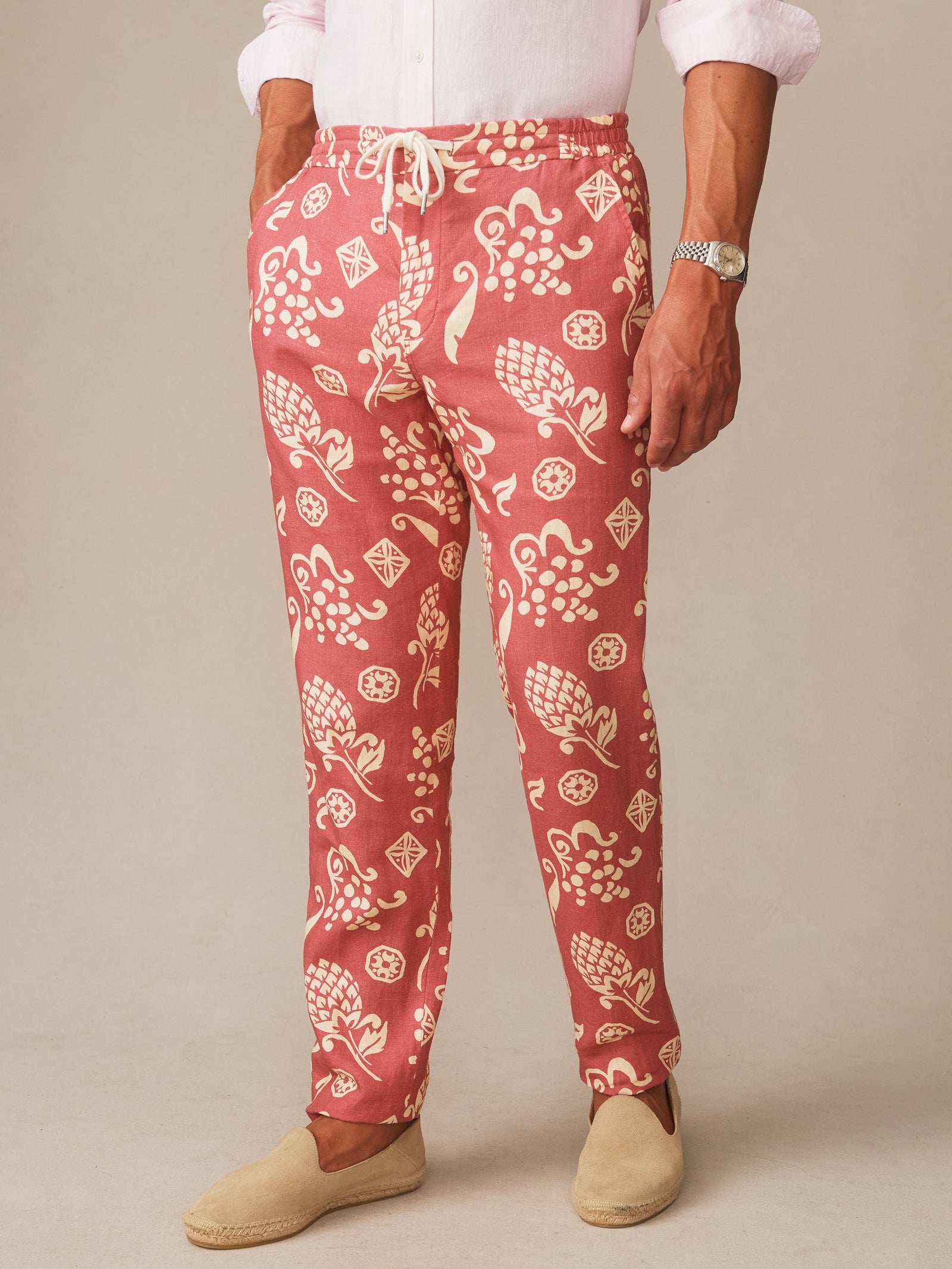 Coral Yellow Corallo Bloom Bleeker Linen Fancy Pants Men S Pants J Mclaughlin