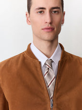 Blouson Teddy En Cuir Nubuck Cognac