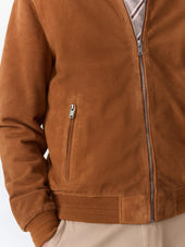 Blouson Teddy En Cuir Nubuck Cognac