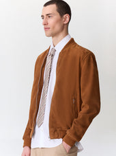 Blouson Teddy En Cuir Nubuck Cognac