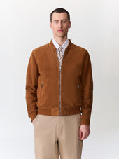 Blouson Teddy en cuir nubuck cognac