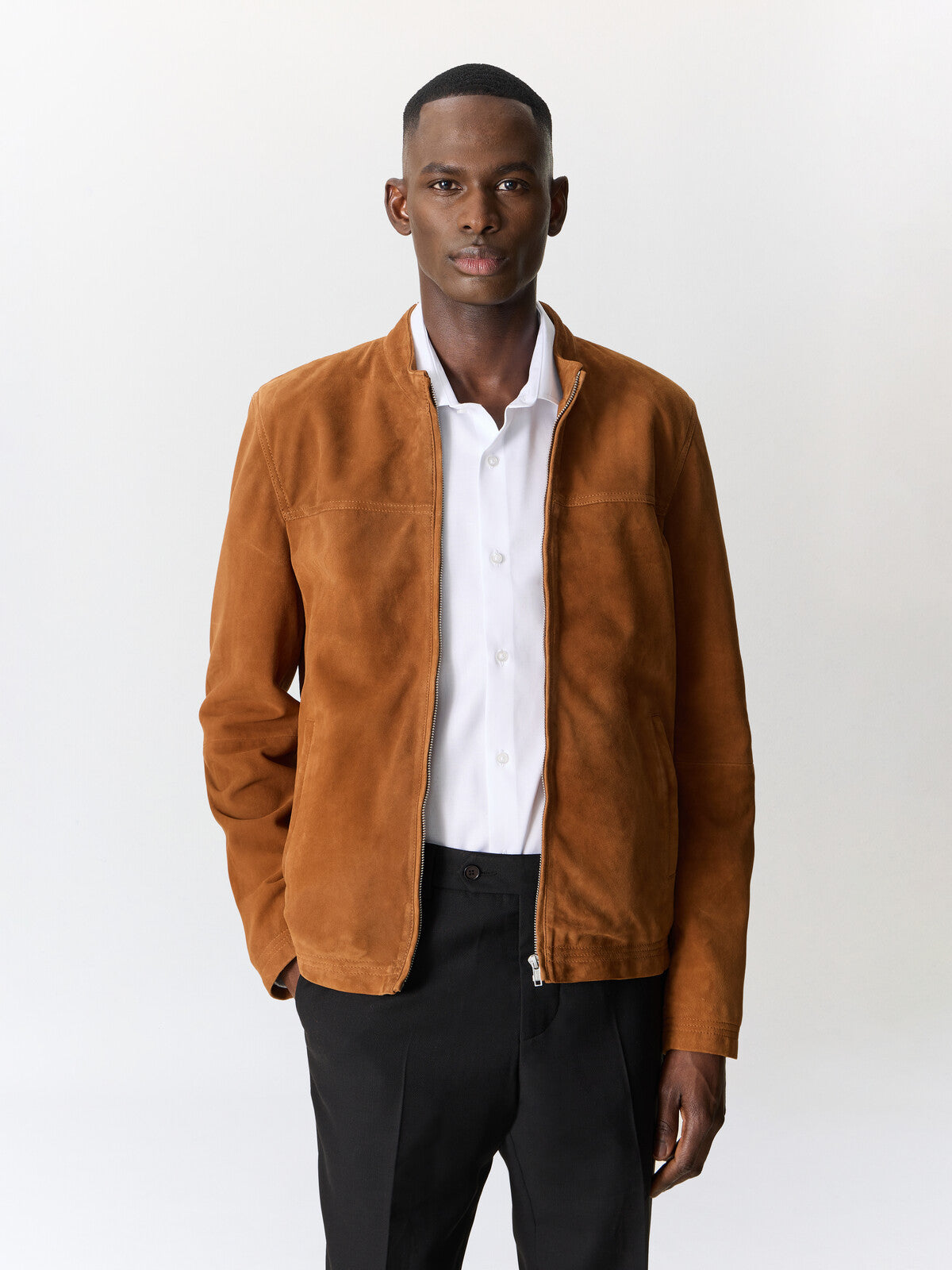 Blouson En Cuir Nubuck Cognac