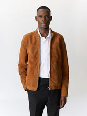 Blouson en cuir nubuck cognac