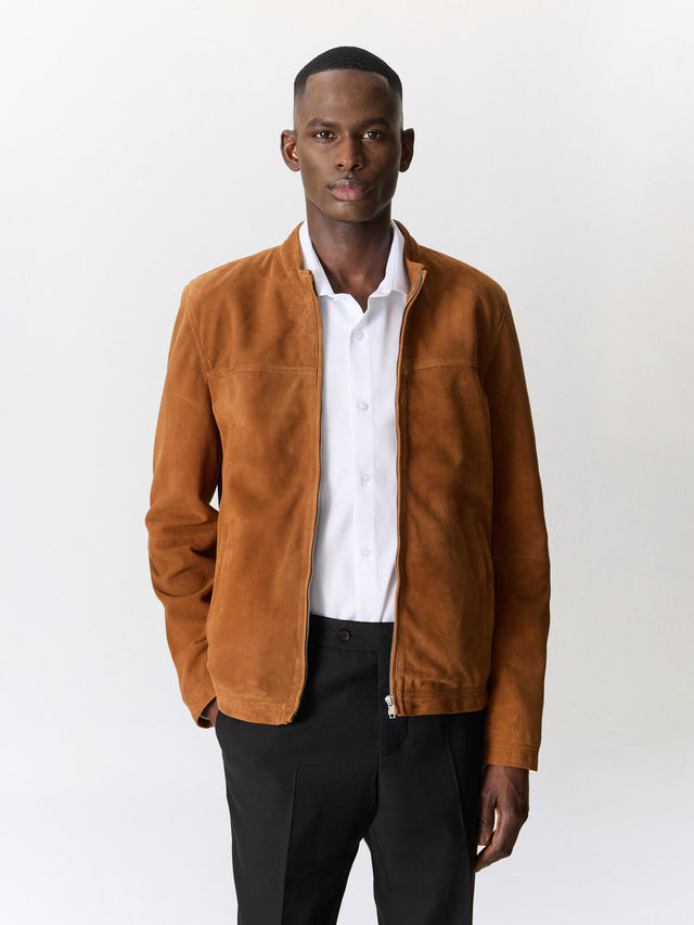 Blouson en cuir nubuck cognac