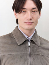 Blouson En Cuir Nubuck Kaki