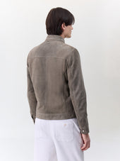Blouson En Cuir Nubuck Kaki