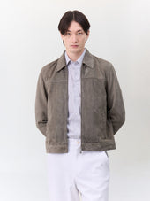 Blouson en cuir nubuck kaki