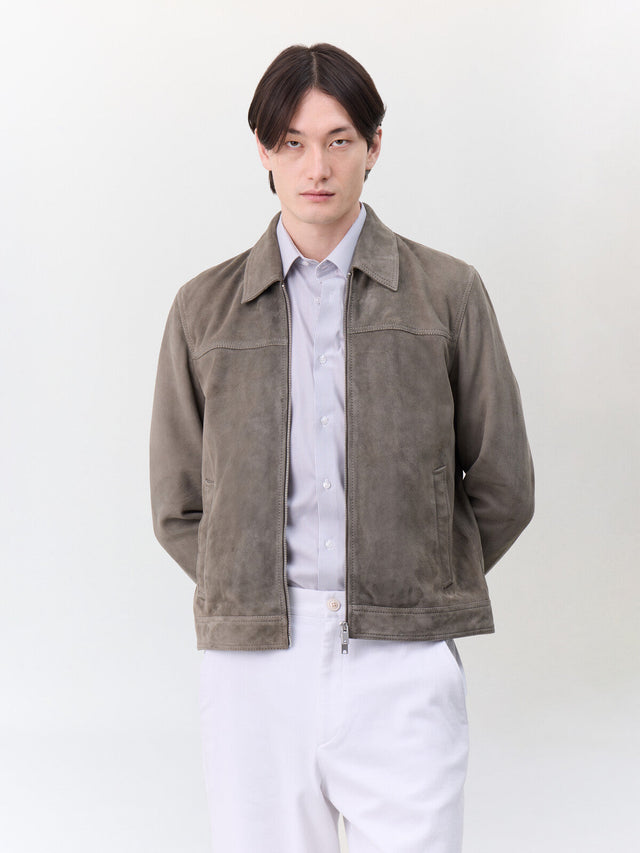 Blouson en cuir nubuck kaki