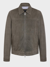 Blouson En Cuir Nubuck Kaki