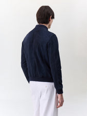 Blouson Teddy En Cuir Nubuck Bleu Marine