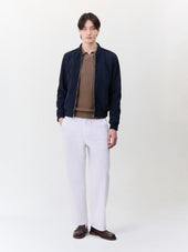 Blouson Teddy En Cuir Nubuck Bleu Marine