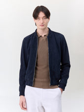 Blouson Teddy en cuir nubuck bleu marine