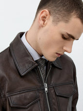 Blouson En Cuir Marron