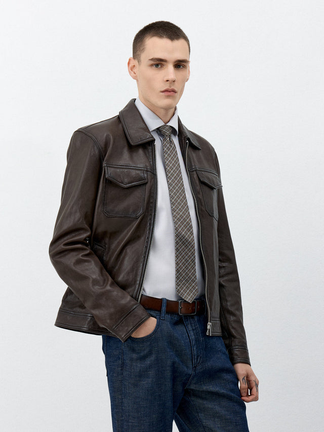 Blouson en cuir marron