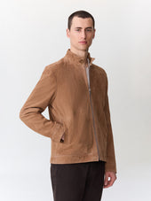Blouson en cuir nubuck marron