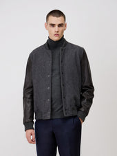 Blouson bi-matière anthracite et marron