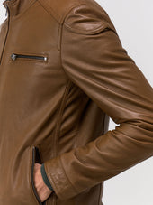 Blouson En Cuir Camel Capuche Amovible