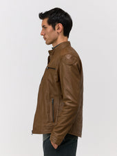 Blouson En Cuir Camel Capuche Amovible