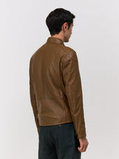 Blouson En Cuir Camel Capuche Amovible