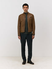 Blouson En Cuir Camel Capuche Amovible