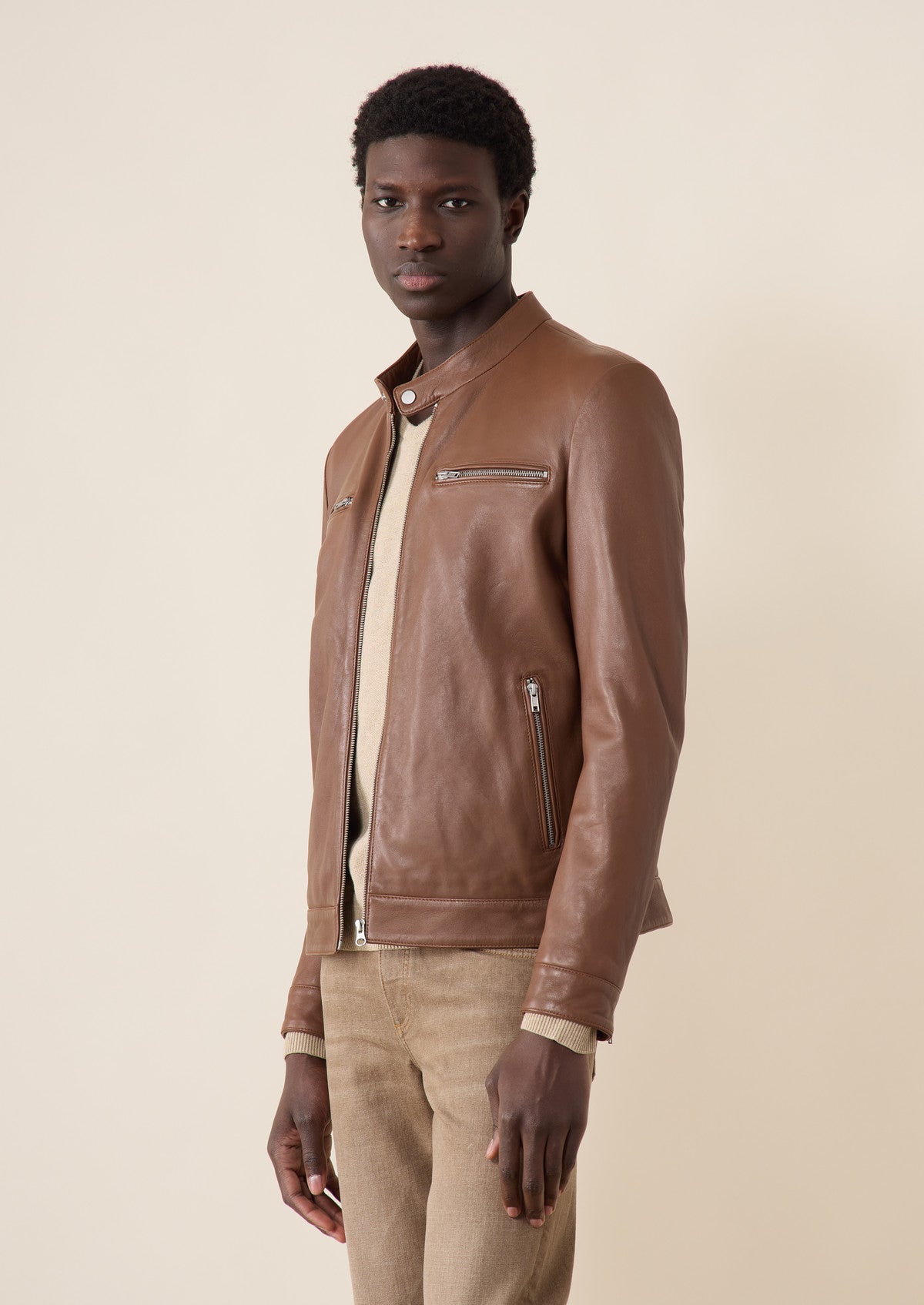Blouson En Cuir Cognac