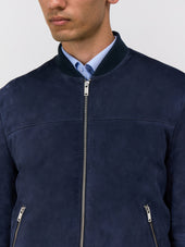 Blouson En Cuir Nubuck Bleu Marine