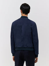 Blouson En Cuir Nubuck Bleu Marine
