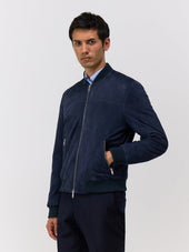 Blouson en cuir nubuck bleu marine