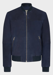 Blouson En Cuir Nubuck Bleu Marine