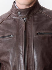 Blouson En Cuir Cognac Capuche Amovible