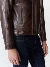 Blouson En Cuir Cognac Capuche Amovible