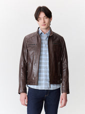Blouson En Cuir Cognac Capuche Amovible