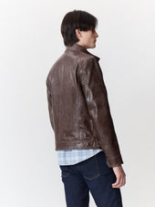 Blouson En Cuir Cognac Capuche Amovible
