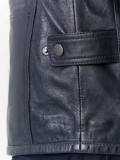 Blouson En Cuir Bleu Marine