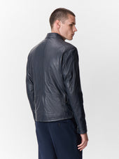 Blouson En Cuir Bleu Marine