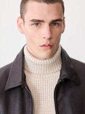 Blouson En Cuir Marron Col Sherpa