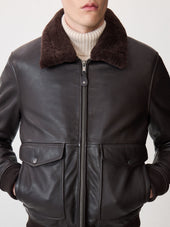 Blouson En Cuir Marron Col Sherpa