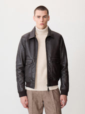 Blouson En Cuir Marron Col Sherpa