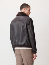 Blouson En Cuir Marron Col Sherpa