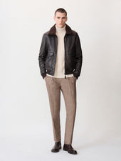 Blouson En Cuir Marron Col Sherpa