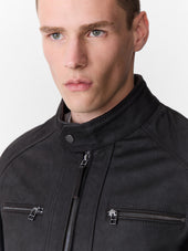 Blouson En Cuir Nubuck Marron Capuche Amovible