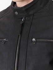 Blouson En Cuir Nubuck Marron Capuche Amovible